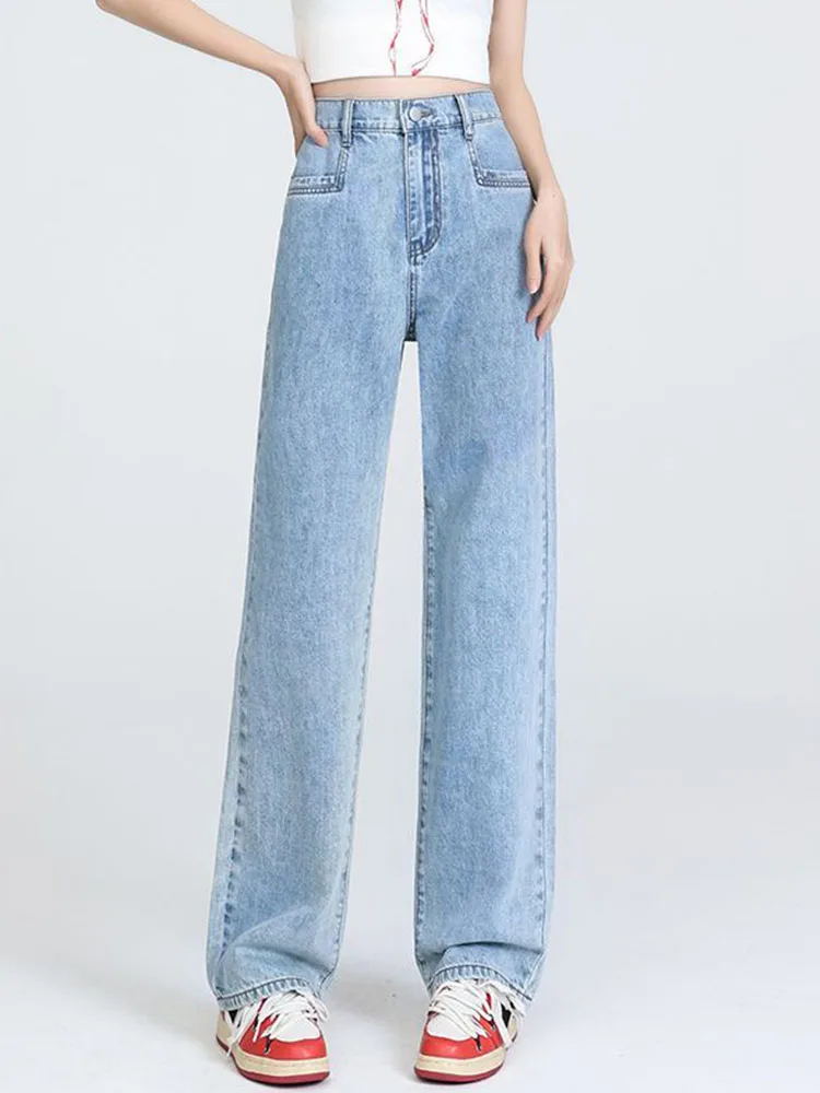 Женские шикарные мешковатые прямые джинсы, корейская мода, уличная одежда с высокой талией, широкие джинсовые брюки, повседневные винтажные оверсайз, 80 кг Vaqueros 
Женские шикарные мешковатые прямые джинсы, корейская мода, уличная одежда с высокой талией, широкие джинсовые брюки, повседневные винтажные оверсайз, 80 кг Vaqueros