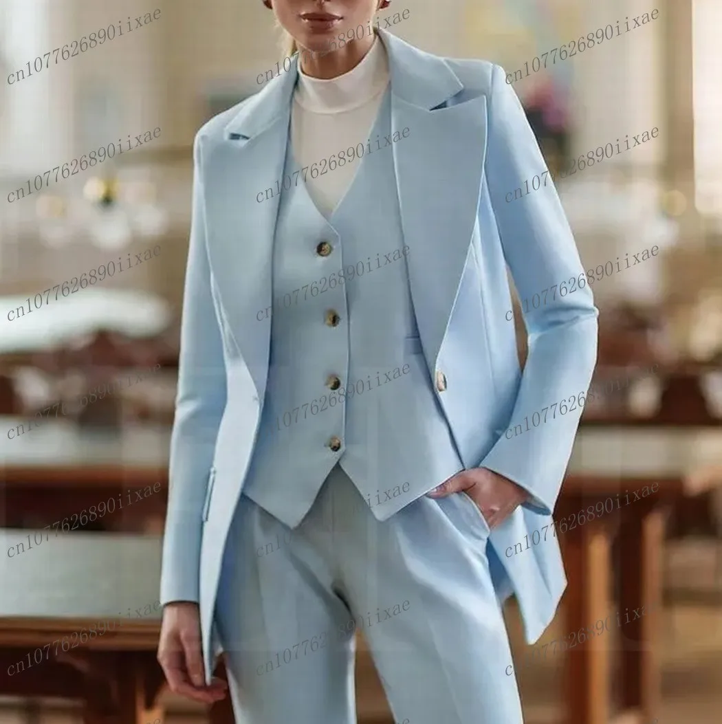 New Light Blue Women Suit Formal Occasion Wedding Party Business Office Lady Tuxedos 3 Piece Set Blazer Vest Pants Customized
New Light Blue Women Suit Formal Occasion Wedding Party Business Office Lady Tuxedos 3 Piece Set Blazer Vest Pants Customized
