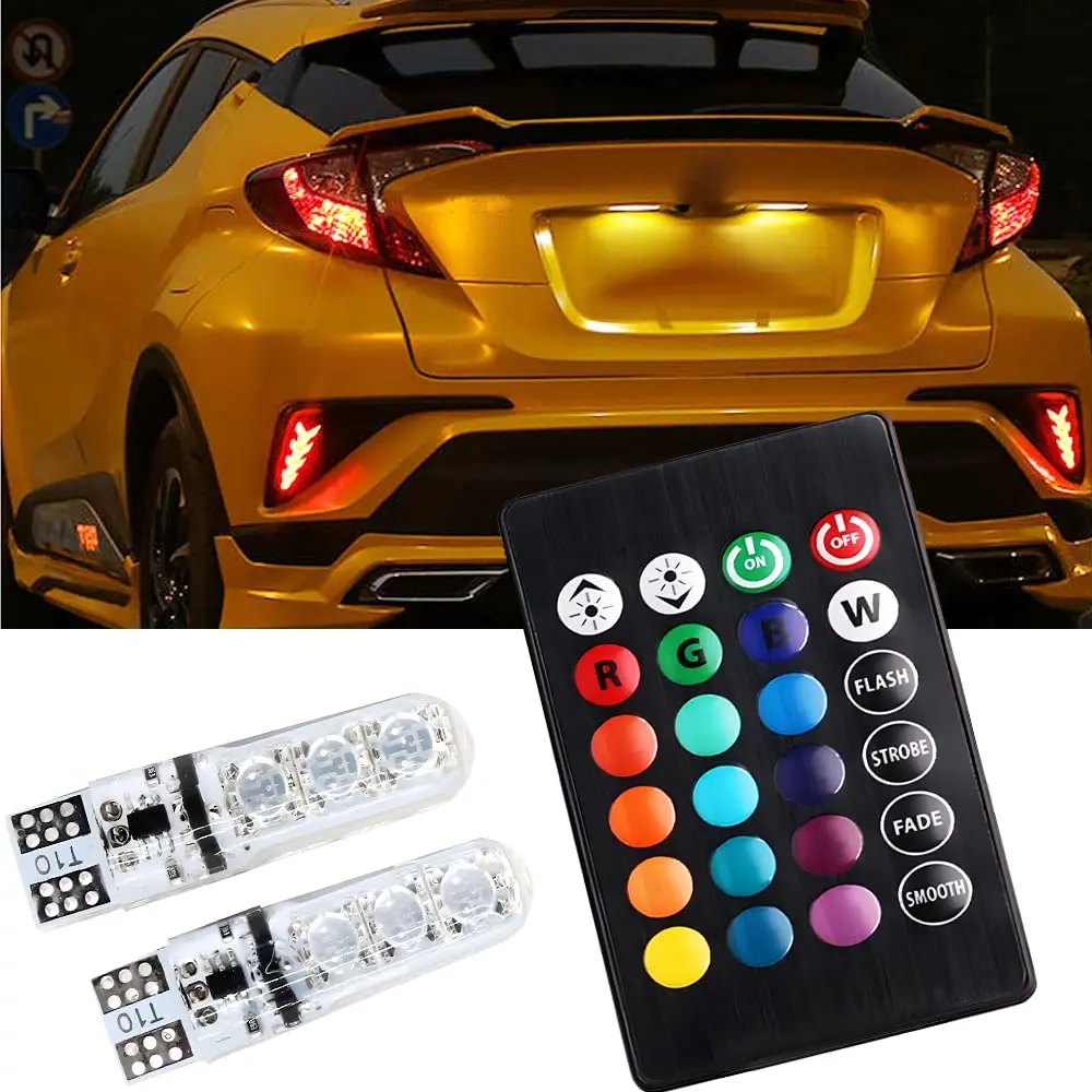 2pcs T10 W5W RGB LED Canbus T10 RGB 5050 6SMD Car Dome Reading Light SilicaGel Led Wedge Side Lamp Remote Control
2pcs T10 W5W RGB LED Canbus T10 RGB 5050 6SMD Car Dome Reading Light SilicaGel Led Wedge Side Lamp Remote Control