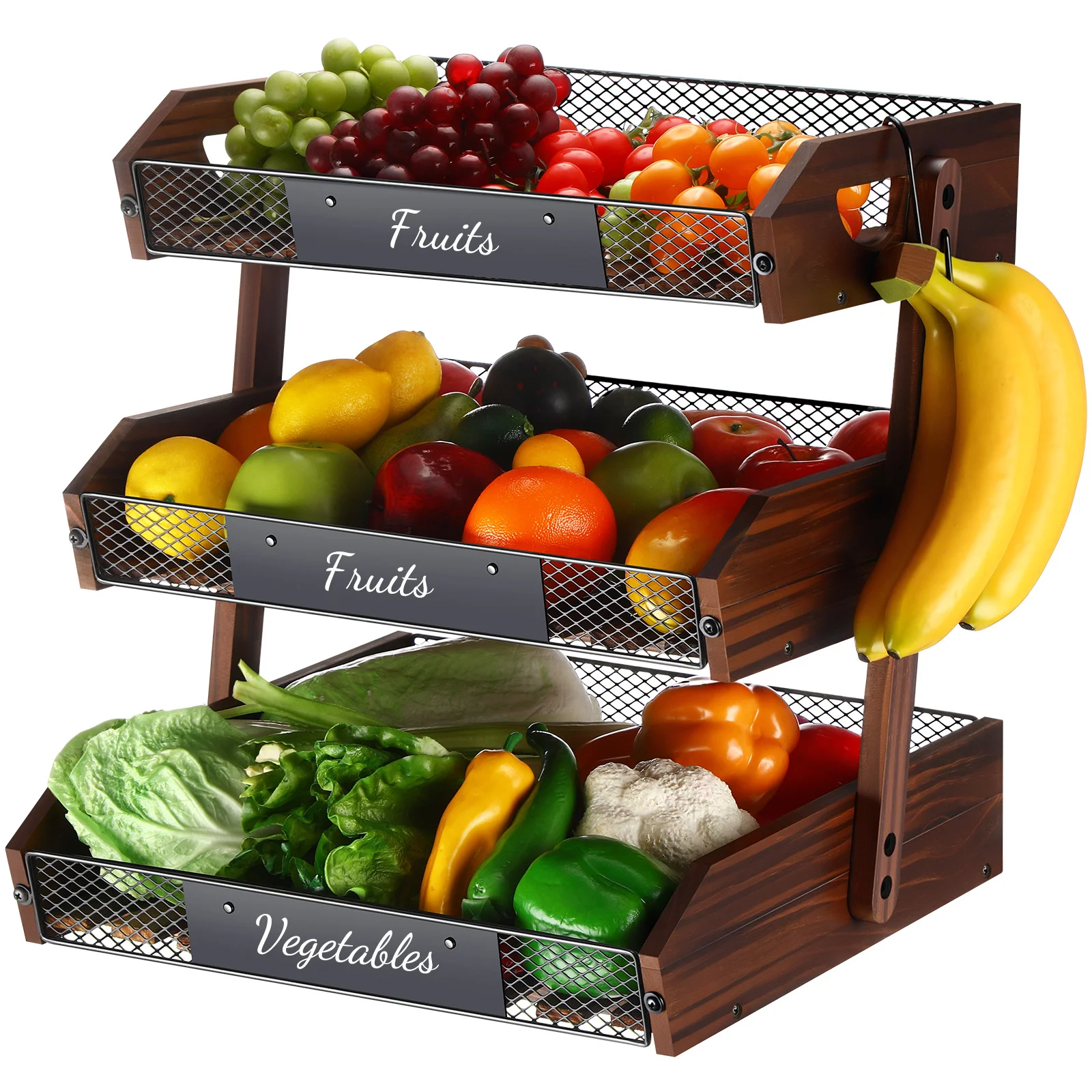 3 Tier Fruit Basket for Kitchen Counter Organizer with Banana Hangers Wooden Fruit Basket Kitchen Counter Storage Holder for Onion Potato Bread Vegetable Organize(15. 75 X 13. 7 X 16. 9 Inches)
3 Tier Fruit Basket for Kitchen Counter Organizer with Banana Hangers Wooden Fruit Basket Kitchen Counter Storage Holder for Onion Potato Bread Vegetable Organize(15. 75 X 13. 7 X 16. 9 Inches)