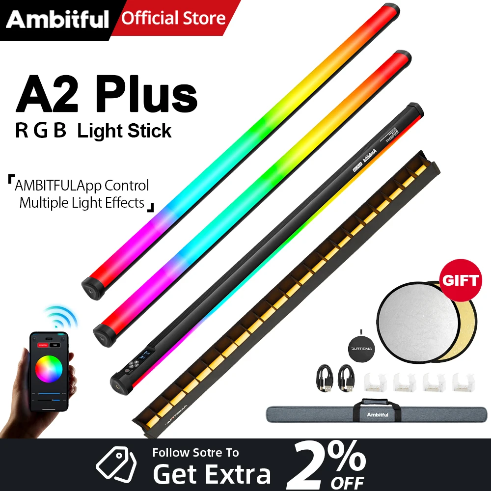 Светодиодный видеосвет AMBITFUL A2 plus RGB с RGB-трубкой, 60-сантиметровым 2-в-1 отражателем, 2500K-8500K, полноцветный, для видеосъемки и фотосъемки
Светодиодный видеосвет AMBITFUL A2 plus RGB с RGB-трубкой, 60-сантиметровым 2-в-1 отражателем, 2500K-8500K, полноцветный, для видеосъемки и фотосъемки