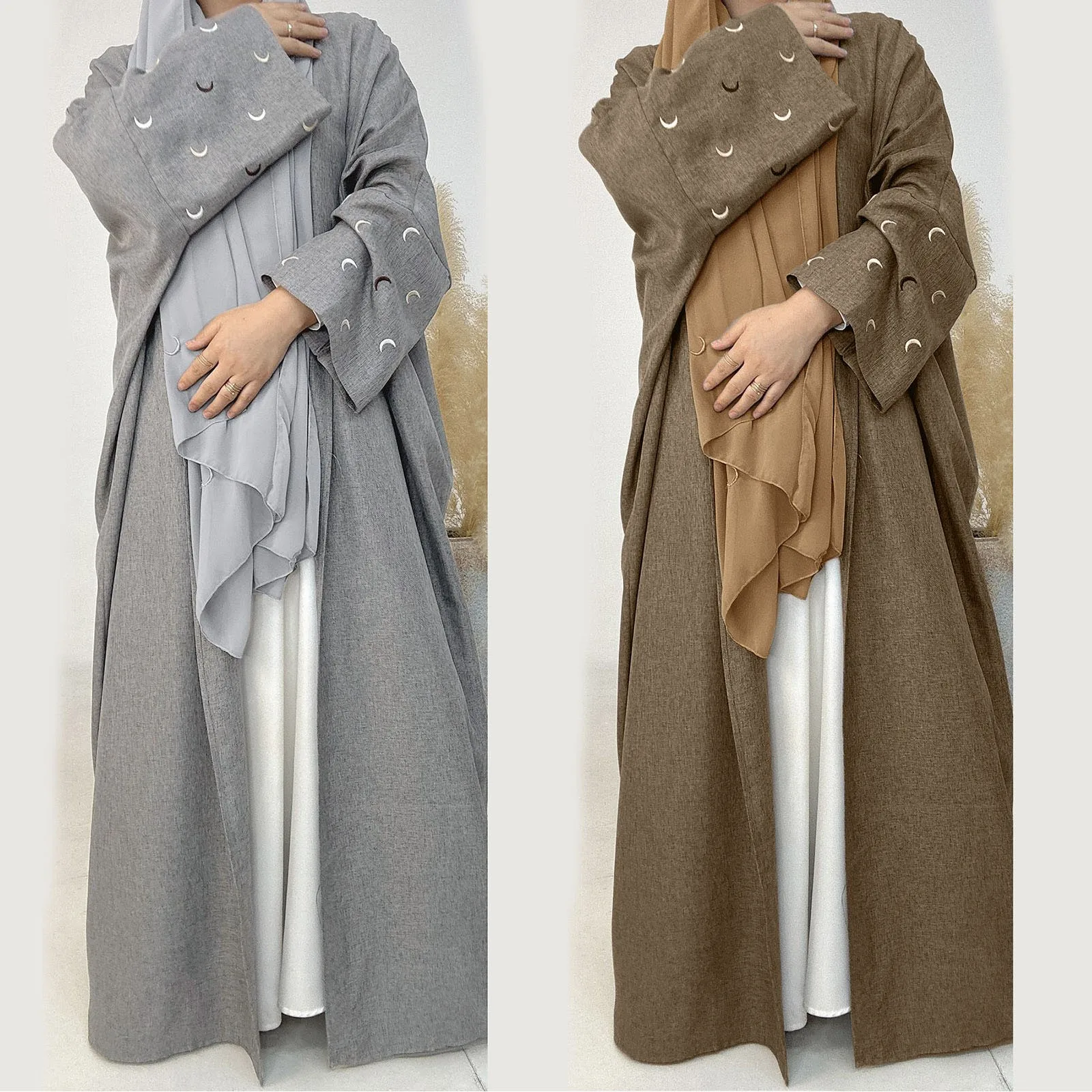 Moon Embroidery Muslim Kimono Abaya V-neck Maxi Cardigan Robe Women 2024 Elegant Oversized Long Sleeve Cotton Linen Lady Robe
Moon Embroidery Muslim Kimono Abaya V-neck Maxi Cardigan Robe Women 2024 Elegant Oversized Long Sleeve Cotton Linen Lady Robe