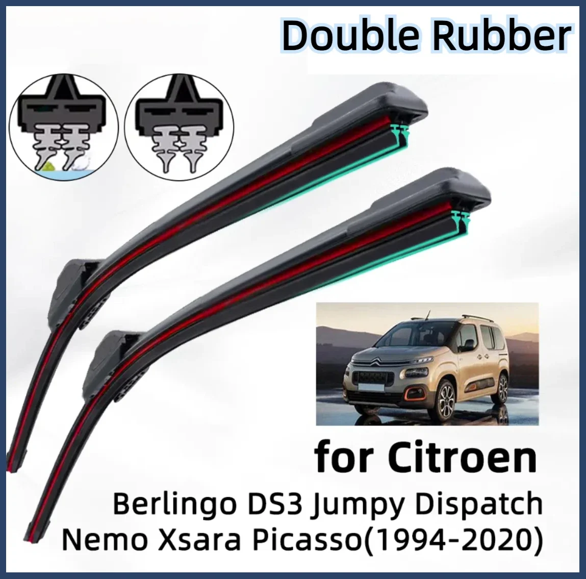 Double Rubber Car Wiper for Citroen Berlingo Xsara series B9 DS3 Jumpy Front Wiper Blades Brushes CutterAccessories Windscreen
Double Rubber Car Wiper for Citroen Berlingo Xsara series B9 DS3 Jumpy Front Wiper Blades Brushes CutterAccessories Windscreen