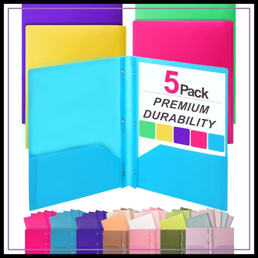 Plastic Folders with Pockets and Prongs, 5 Pack, Letter Size, Flexible
Plastic Folders with Pockets and Prongs, 5 Pack, Letter Size, Flexible