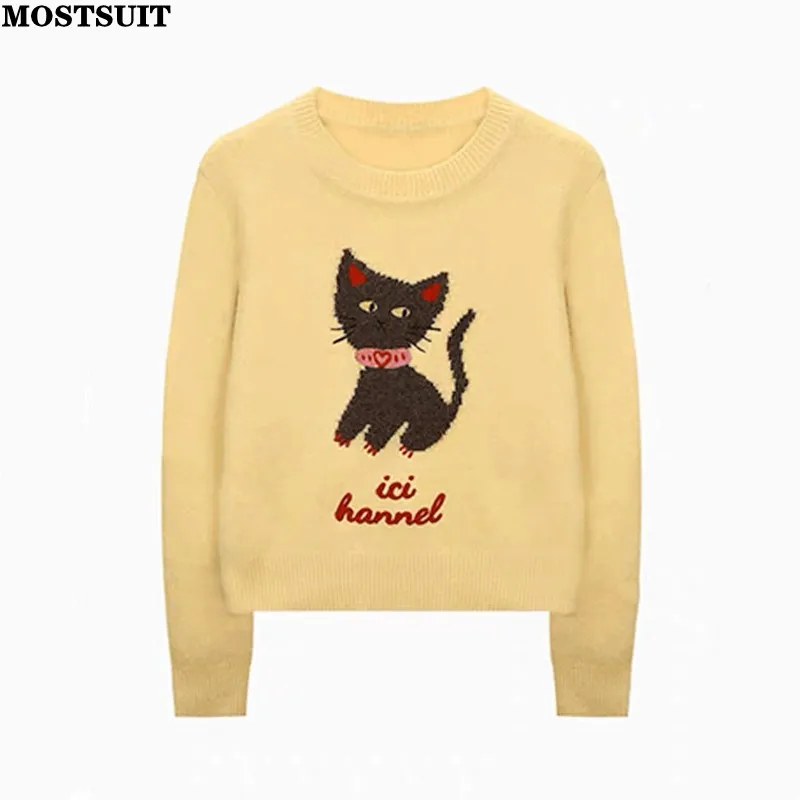Cat Jacquard Sweater Women Knitwear Tops Long Sleeve Round Neck Pullovers Casual Fashion Loose Chic Stylish Ladies Jumpers 2025
Cat Jacquard Sweater Women Knitwear Tops Long Sleeve Round Neck Pullovers Casual Fashion Loose Chic Stylish Ladies Jumpers 2025