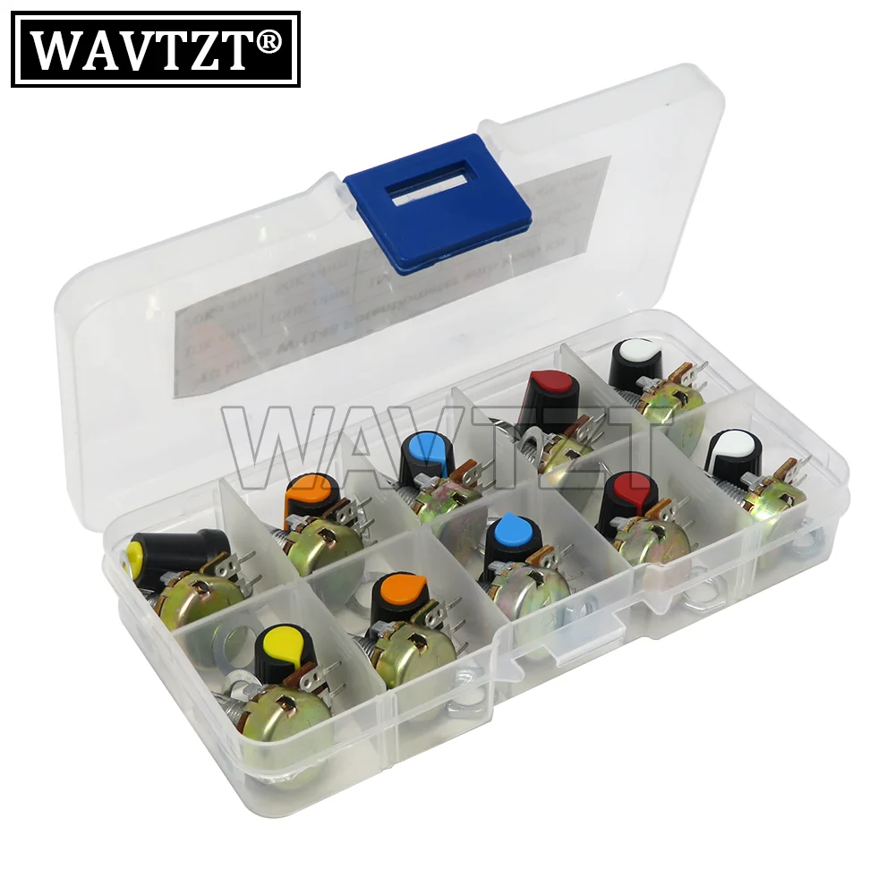 New WH148 Potentiometer Kit B1K 2K 5K 10K 20K 50K 100K 500K 1M 15mm Linear Taper Rotary Potentiometer Resistor Set 3pin With Cap
New WH148 Potentiometer Kit B1K 2K 5K 10K 20K 50K 100K 500K 1M 15mm Linear Taper Rotary Potentiometer Resistor Set 3pin With Cap