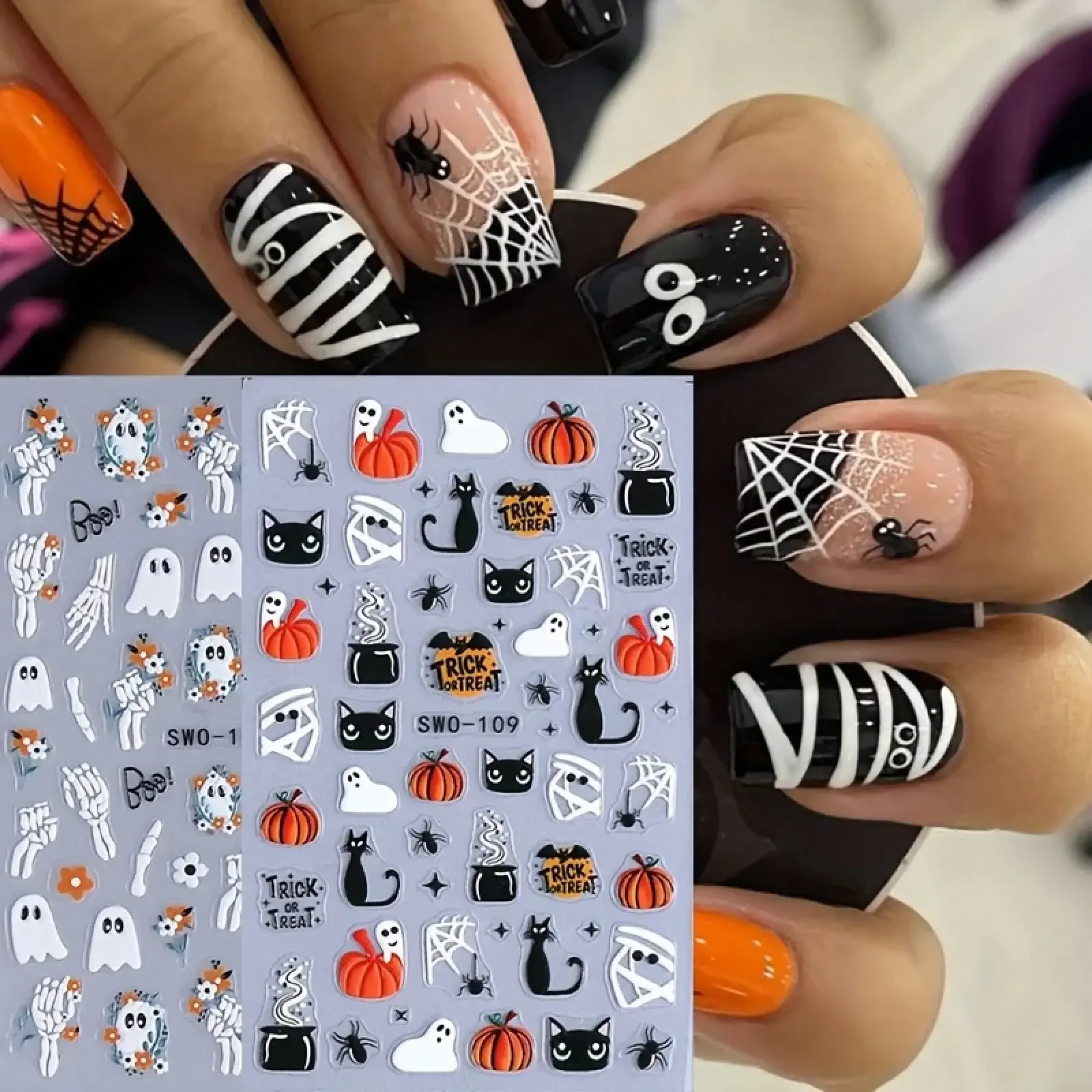 Halloween 3D Nail Art Stickers - Self-Adhesive Nail Decorations Featuring Ghosts, Pumpkins, Black Cats, Skulls, Spider Webs And
Halloween 3D Nail Art Stickers - Self-Adhesive Nail Decorations Featuring Ghosts, Pumpkins, Black Cats, Skulls, Spider Webs And
