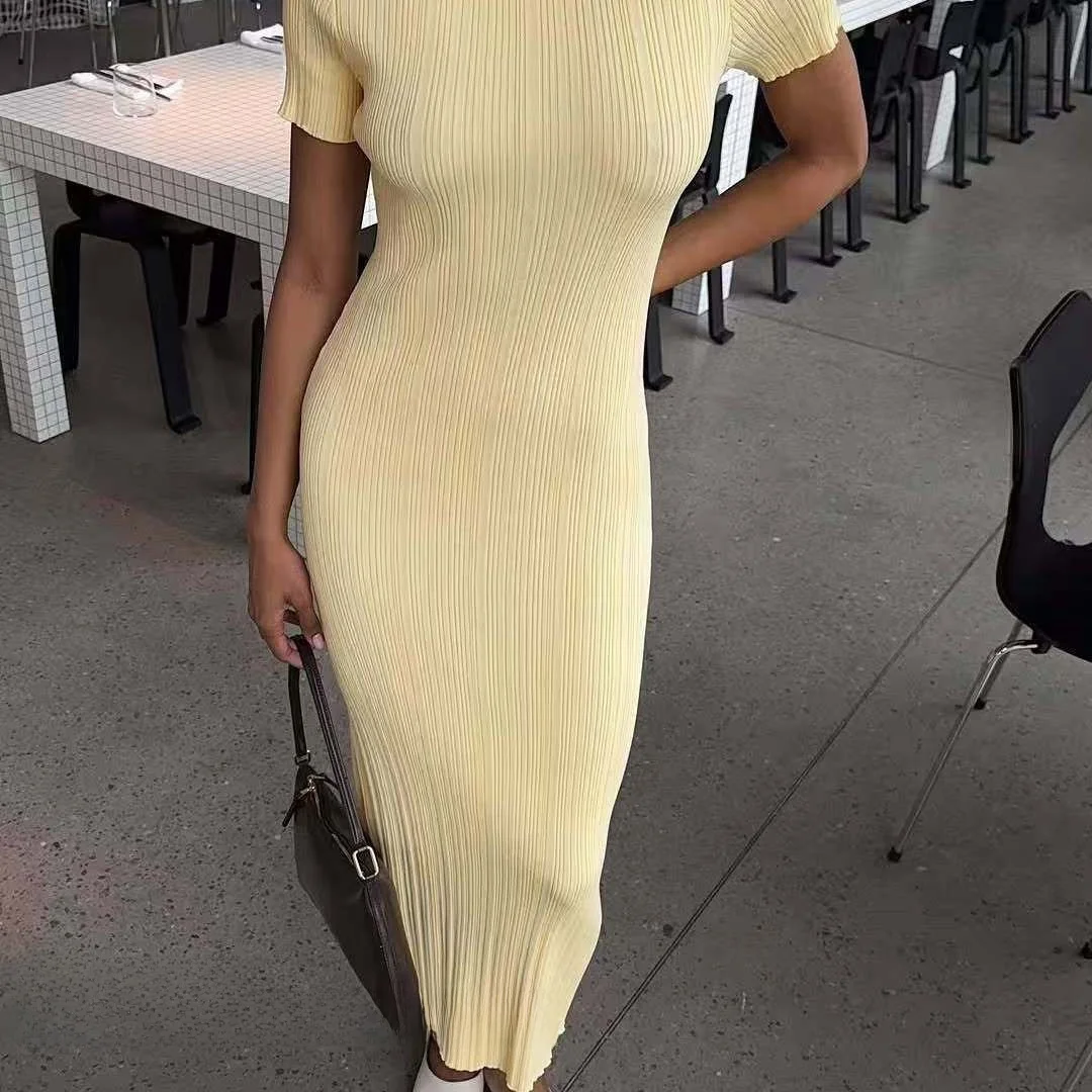 Fashionable Knitted Dress Pure Color Slim Fit Long Dress Versatile mid Waist Straight Tube Polyester Short Sleeve round Neck ...
Fashionable Knitted Dress Pure Color Slim Fit Long Dress Versatile mid Waist Straight Tube Polyester Short Sleeve round Neck ...