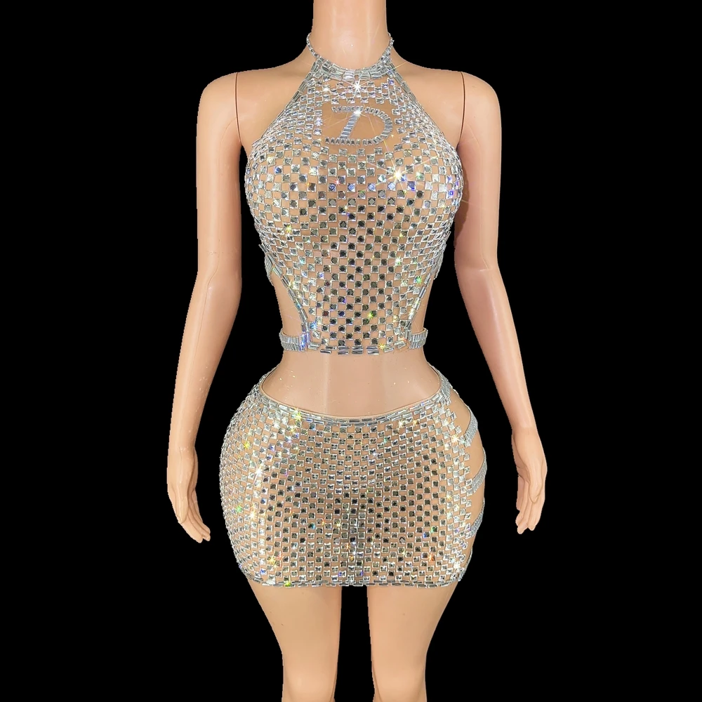 Sparkly Rhinestones Top Short Skirt Two Pieces Set Dress Sexy Party Birthday Dress Show Stage Wear Nightclub Dance Costume
Sparkly Rhinestones Top Short Skirt Two Pieces Set Dress Sexy Party Birthday Dress Show Stage Wear Nightclub Dance Costume