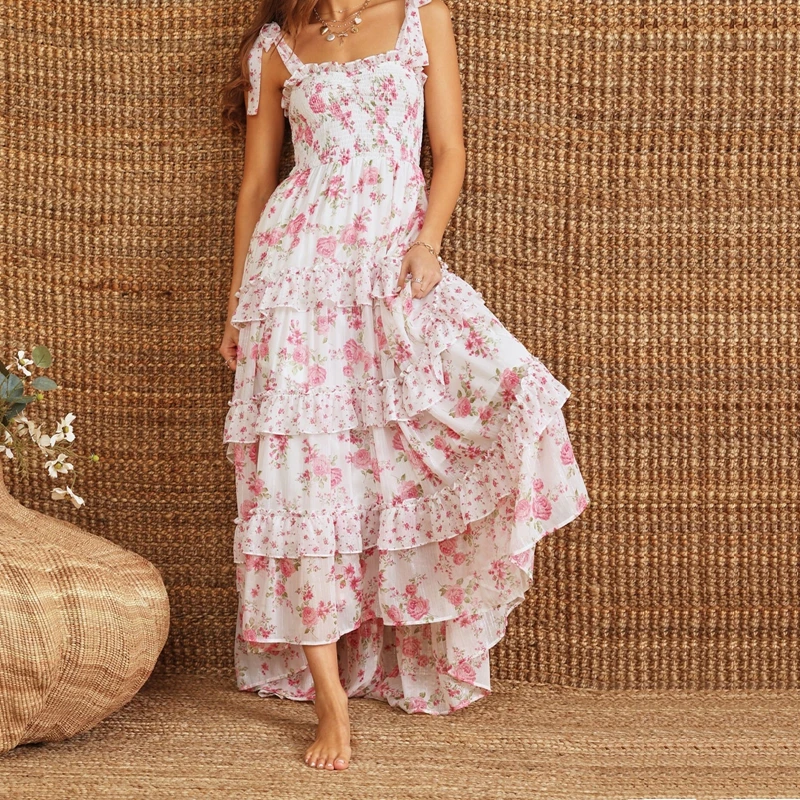 Floral Tie Shoulder Maxi Dress for Women Y2k Spaghetti Strap Ruffles Flowy Long Dress Ladies Summer Boho Beach A-line Sundress
Floral Tie Shoulder Maxi Dress for Women Y2k Spaghetti Strap Ruffles Flowy Long Dress Ladies Summer Boho Beach A-line Sundress