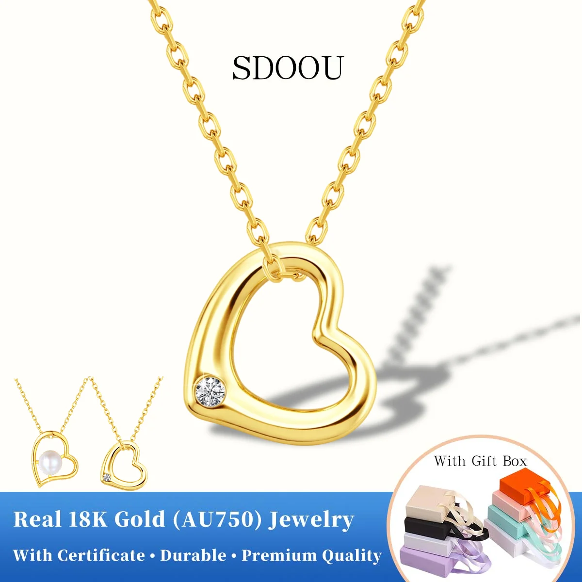 SDOOU Real 18K Gold Love Heart Pendant Necklace for Women 14K Gold Moissanite Clavicle Chain Valentine's Fine Jewelry Trend 2026
SDOOU Real 18K Gold Love Heart Pendant Necklace for Women 14K Gold Moissanite Clavicle Chain Valentine's Fine Jewelry Trend 2026