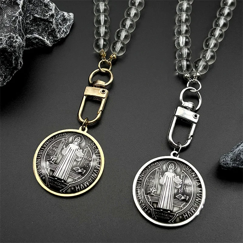 Catholic Saint Benedict Glass Medal Car Pendant for Women Men Stainless Steel Gold Color Prayer Beaded Chain Jewelry San Benito
Catholic Saint Benedict Glass Medal Car Pendant for Women Men Stainless Steel Gold Color Prayer Beaded Chain Jewelry San Benito