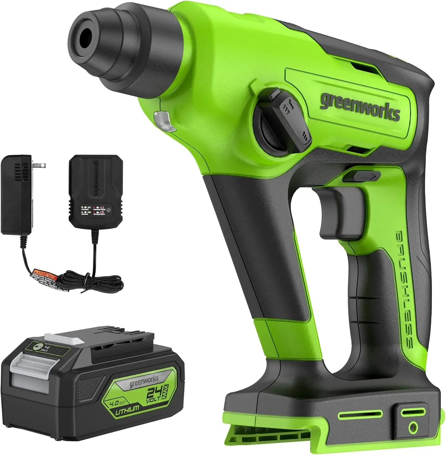 24V Brushless SDS 1.2J Rotary Hammer with 4Ah USB Battery and 2A (1H) Adaptor Charger
24V Brushless SDS 1.2J Rotary Hammer with 4Ah USB Battery and 2A (1H) Adaptor Charger