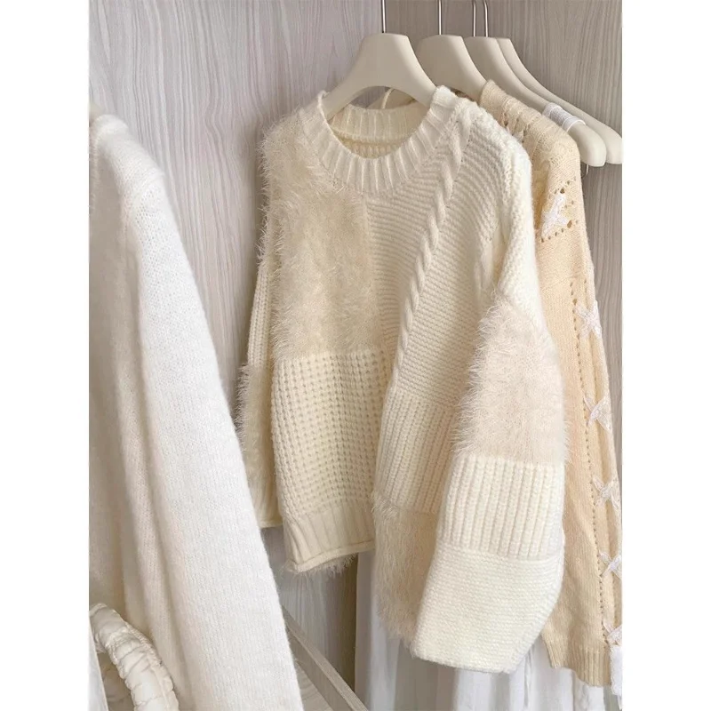 Молочно-белый свободный вязаный свитер премиум-класса, женский новый зимний стильный топ
Молочно-белый свободный вязаный свитер премиум-класса, женский новый зимний стильный топ