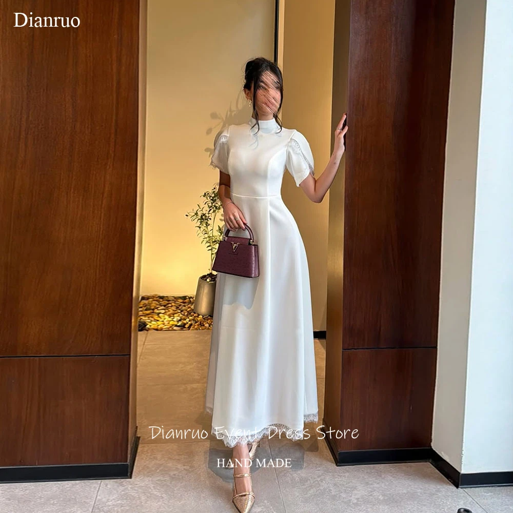 Dianruo Elegant High Neck Short Sleeves Evening Dresses Lace Trim Robes De Soirée Midi Length Vestidos Para Mujer Customized
Dianruo Elegant High Neck Short Sleeves Evening Dresses Lace Trim Robes De Soirée Midi Length Vestidos Para Mujer Customized