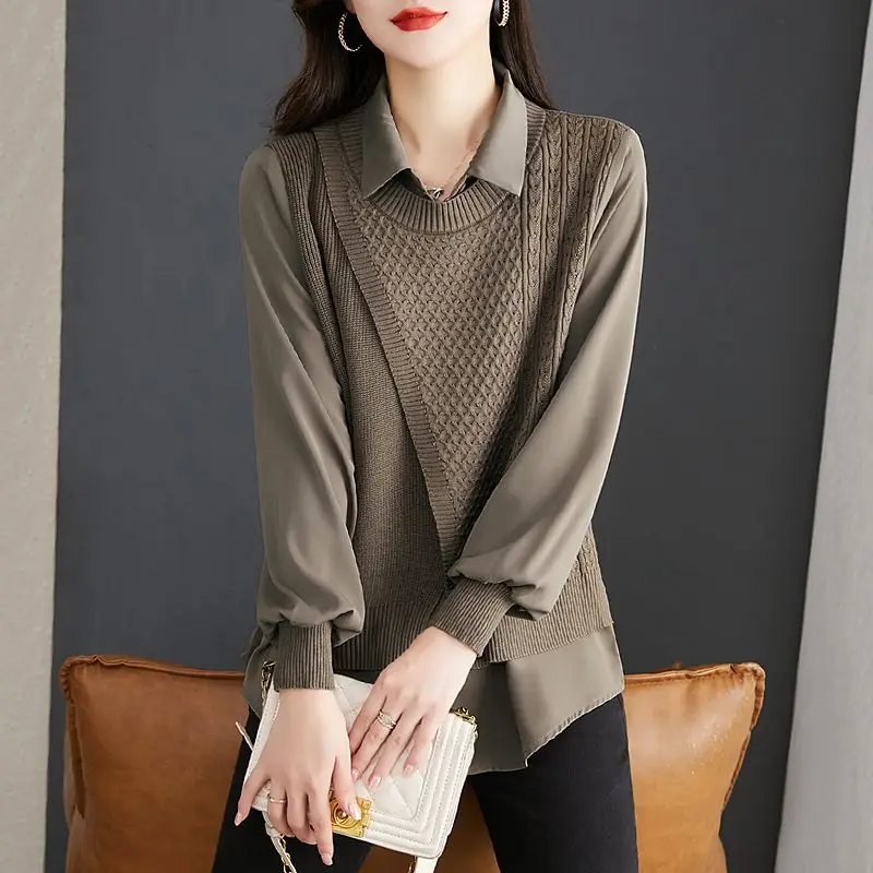 Новый осенний стиль, свободная и модная вязаная рубашка из двух частей с длинными рукавами, топ
Новый осенний стиль, свободная и модная вязаная рубашка из двух частей с длинными рукавами, топ