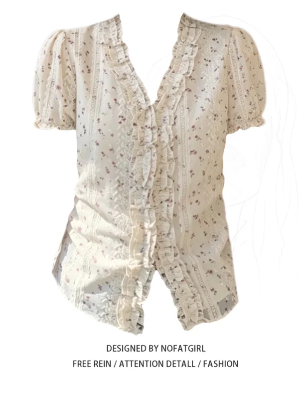 Sweet Floral V-neck Bubble Sleeve Shirt Women's Slim Fit Short Sleeve Top Breathable Comfortable Korean Style Commute Shirt
Sweet Floral V-neck Bubble Sleeve Shirt Women's Slim Fit Short Sleeve Top Breathable Comfortable Korean Style Commute Shirt