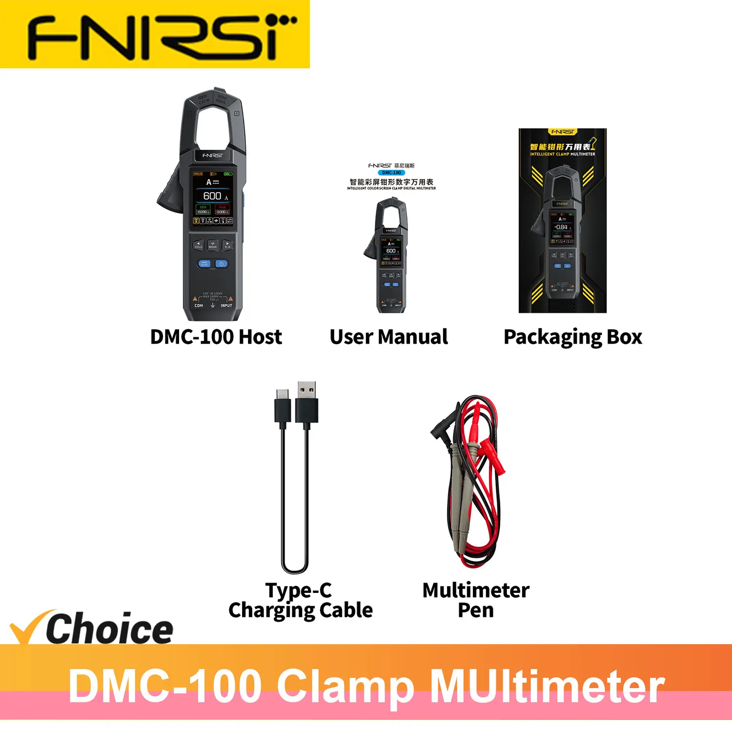 FNIRSI DMC-100 USB Charger 600A Amperimetric Clamp Electrician Tools 10000 Counts DC AC Current
FNIRSI DMC-100 USB Charger 600A Amperimetric Clamp Electrician Tools 10000 Counts DC AC Current