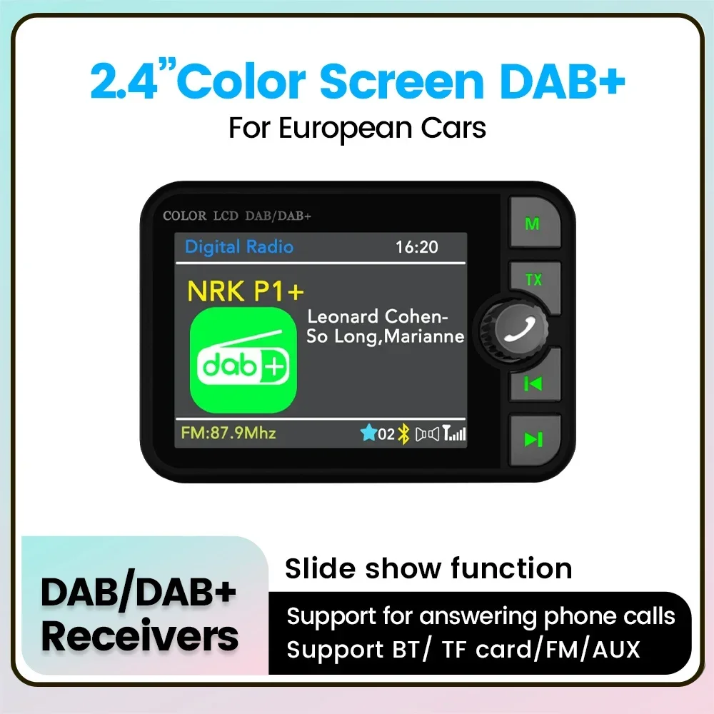 2,4-дюймовый цветной экран, радиоприемник DAB+, FM-передатчик, MP3-плеер, стереозвук, цифровая сигнальная антенна, адаптер для TF-карт
2,4-дюймовый цветной экран, радиоприемник DAB+, FM-передатчик, MP3-плеер, стереозвук, цифровая сигнальная антенна, адаптер для TF-карт