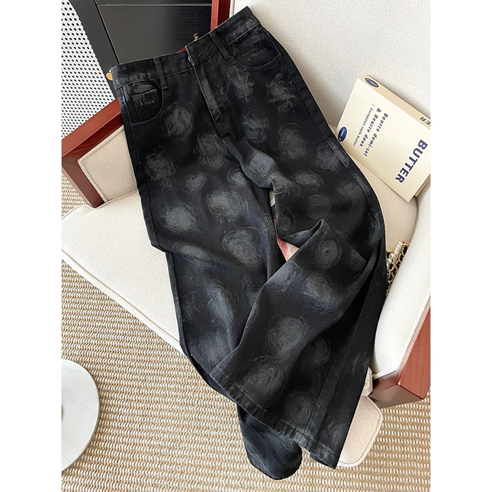 Women Casual Loose Straight Denim Pants Streetwear Fashion Black Grey Blur Print Jeans High Waist Retro Wide Leg Trousers
Women Casual Loose Straight Denim Pants Streetwear Fashion Black Grey Blur Print Jeans High Waist Retro Wide Leg Trousers