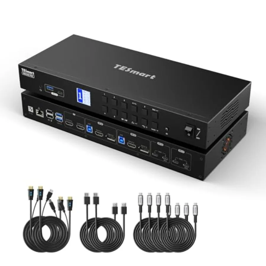USB-C + HDMI + DP KVM Switch for office use, aluminum alloy, black, supports 4K@60Hz dual monitors with EDID emulation and hotk
USB-C + HDMI + DP KVM Switch for office use, aluminum alloy, black, supports 4K@60Hz dual monitors with EDID emulation and hotk