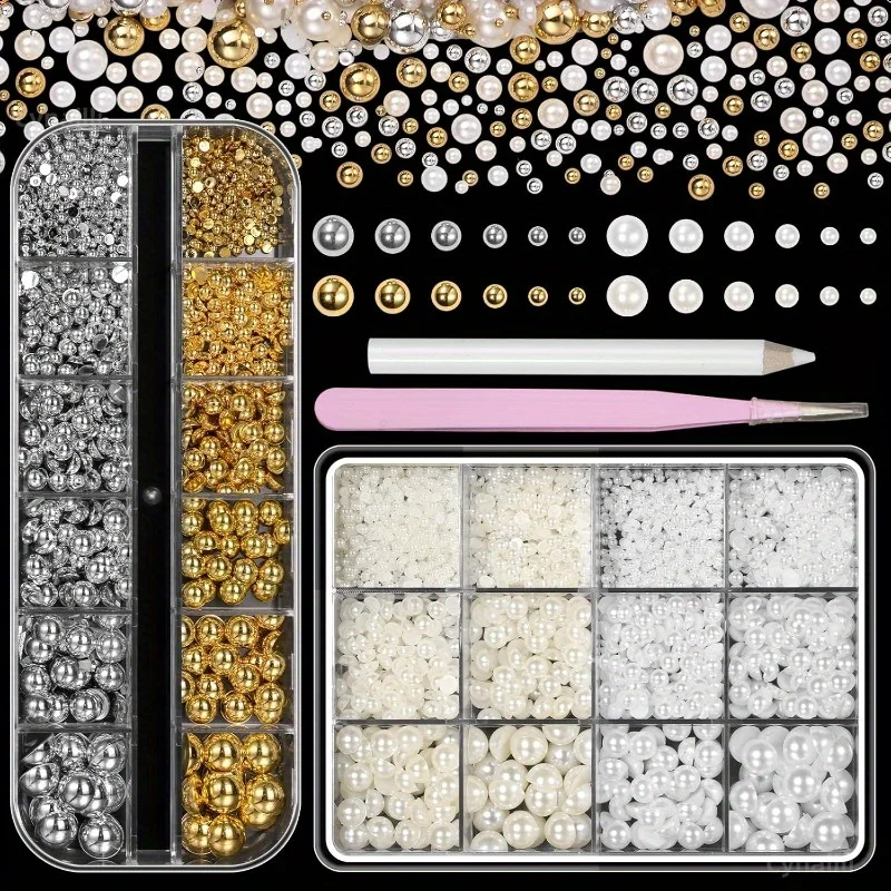 2 Box Nail Pearls Creamy White Flatback Pearls Nail Charms, Golden Silvery Half Pearls for Crafts, Flatback Half Round Pearl
2 Box Nail Pearls Creamy White Flatback Pearls Nail Charms, Golden Silvery Half Pearls for Crafts, Flatback Half Round Pearl