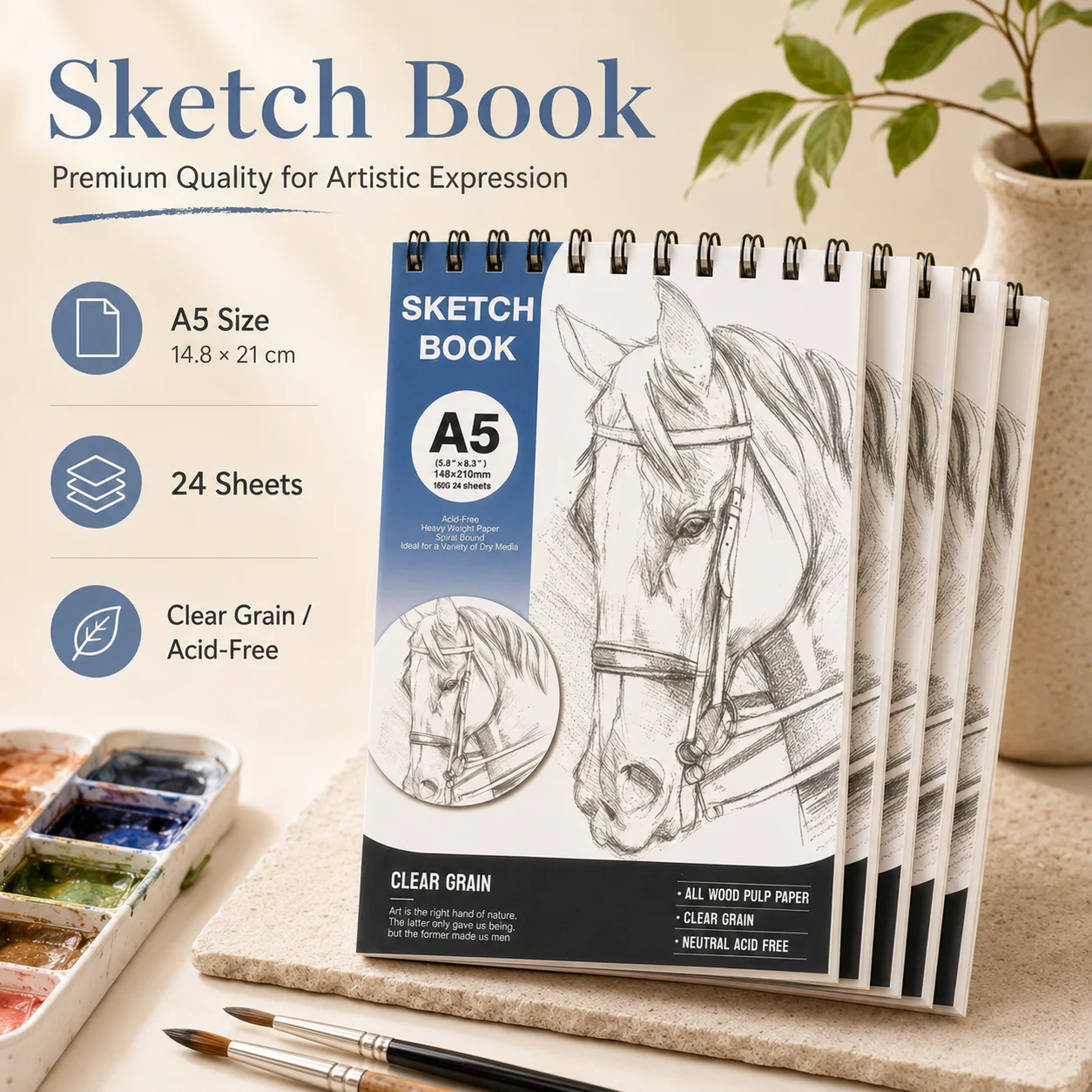 A5 Sketch Book 24 Sheets, 160gsm Acid-Free Clear Grain Wood Pulp Paper, Spiral Bound Sketch Pad for Drawing & Sketching, Back to School Art Supplies for Students & Artists
A5 Sketch Book 24 Sheets, 160gsm Acid-Free Clear Grain Wood Pulp Paper, Spiral Bound Sketch Pad for Drawing & Sketching, Back to School Art Supplies for Students & Artists