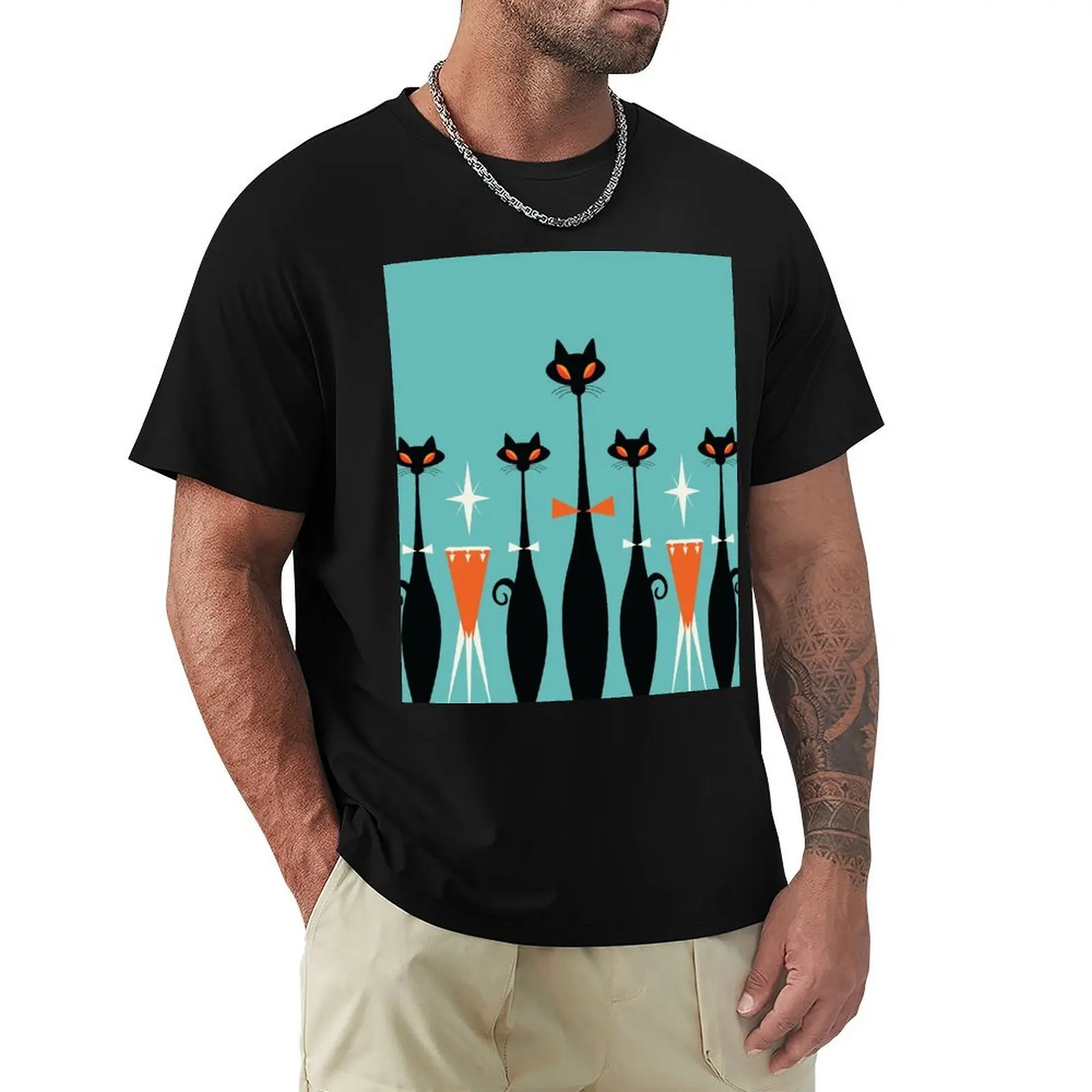 Bobby West's Tropicana Kitty Club Midcentury Cats Playing Congas. T-Shirt Plus Size Summer Short Sleeve T-Shirt
Bobby West's Tropicana Kitty Club Midcentury Cats Playing Congas. T-Shirt Plus Size Summer Short Sleeve T-Shirt