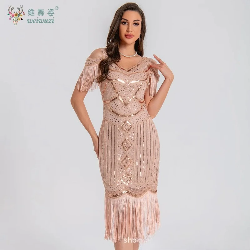 1920s Retro Themed Party Women Dress Vintage V-neck Off Shoulder Fringe Sequin Beaded Cocktail High-end Banquet Party Dress
1920s Retro Themed Party Women Dress Vintage V-neck Off Shoulder Fringe Sequin Beaded Cocktail High-end Banquet Party Dress
