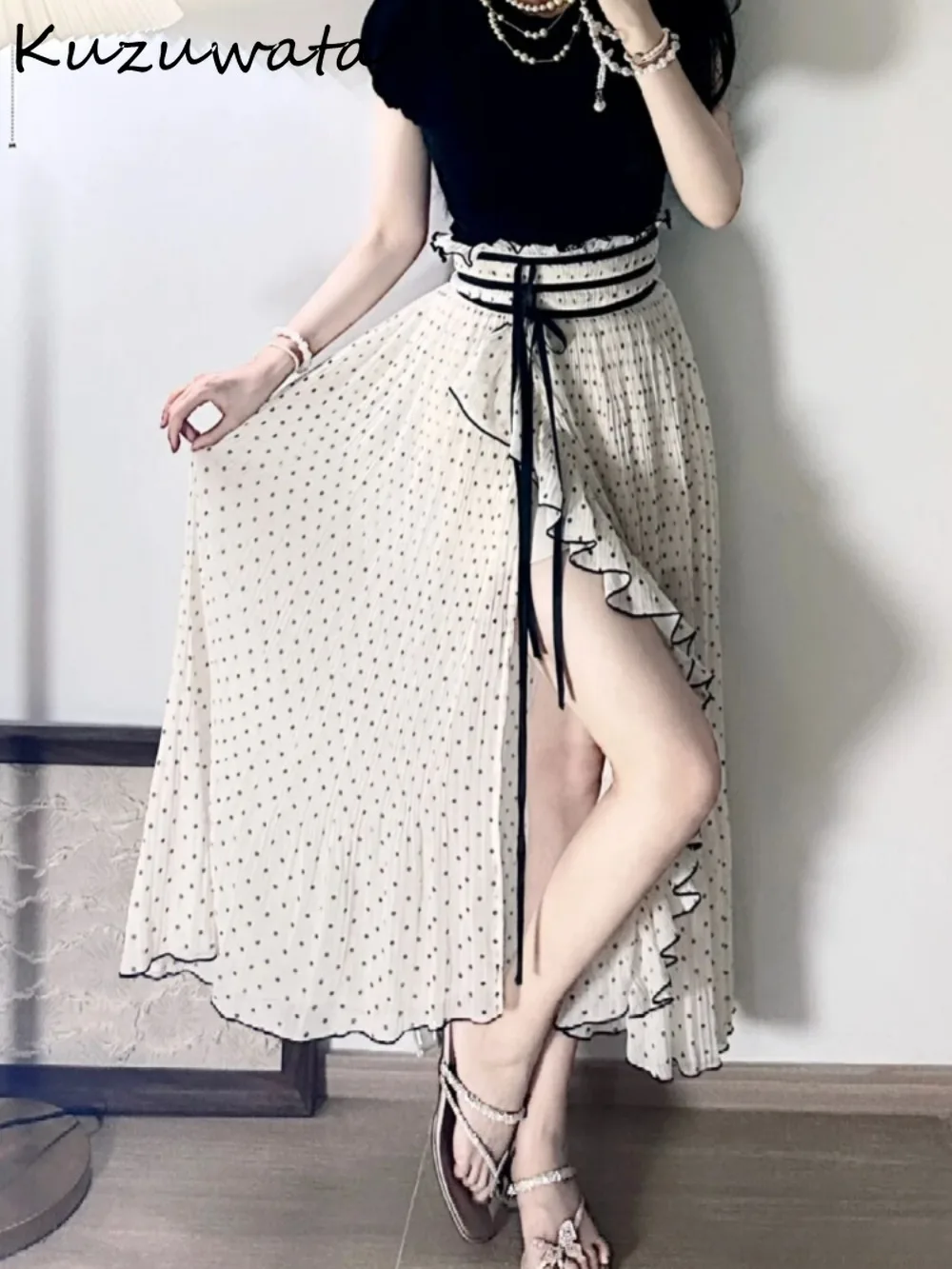 Kuzuwata Sweet Literary Mid-length Chiffon Skirt One-piece Type Polka Dot Vintage Fart Curtain Falda Japan Lace Up Ruffles Falda
Kuzuwata Sweet Literary Mid-length Chiffon Skirt One-piece Type Polka Dot Vintage Fart Curtain Falda Japan Lace Up Ruffles Falda