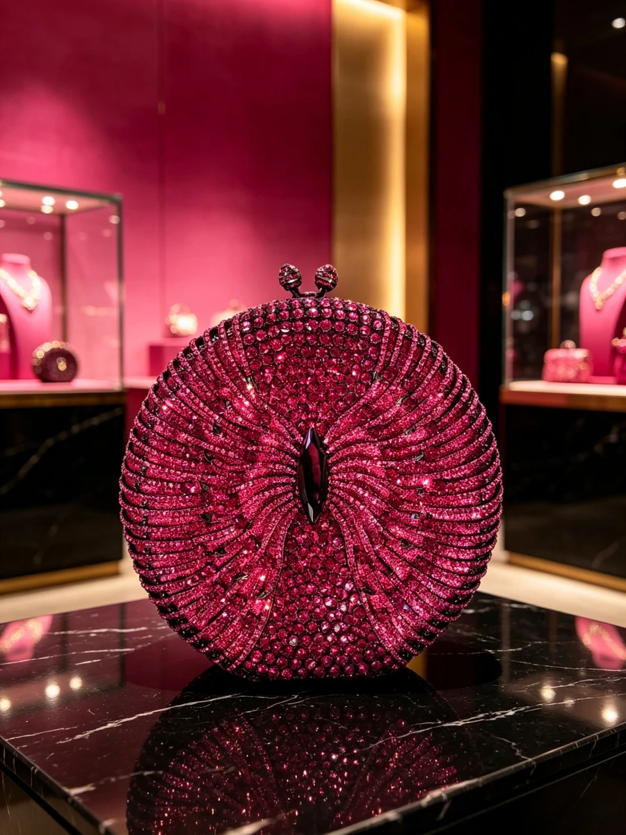 Fuchsia Radiant Pattern Round Rhinestone Clutch Luxury Shiny Retro Evening Bag For Middle Aged Women Wedding Party Eye-catching
Fuchsia Radiant Pattern Round Rhinestone Clutch Luxury Shiny Retro Evening Bag For Middle Aged Women Wedding Party Eye-catching