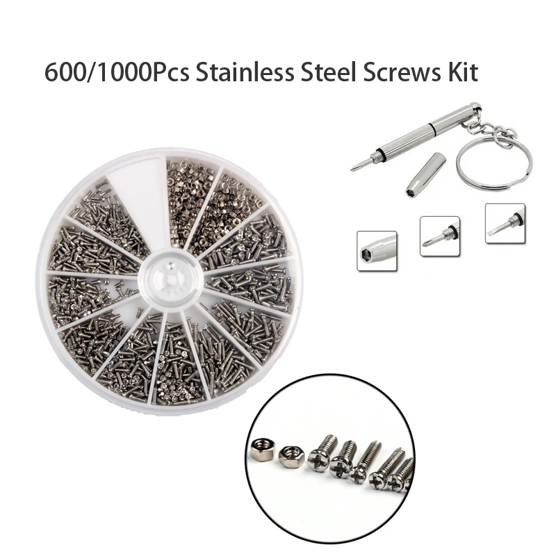 600/1000Pcs Nickel-plated iron Screws Assorted Micro Glasses Sunglass Watch Screws Set + 1PC Screwdriver Repair Tool Set
600/1000Pcs Nickel-plated iron Screws Assorted Micro Glasses Sunglass Watch Screws Set + 1PC Screwdriver Repair Tool Set
