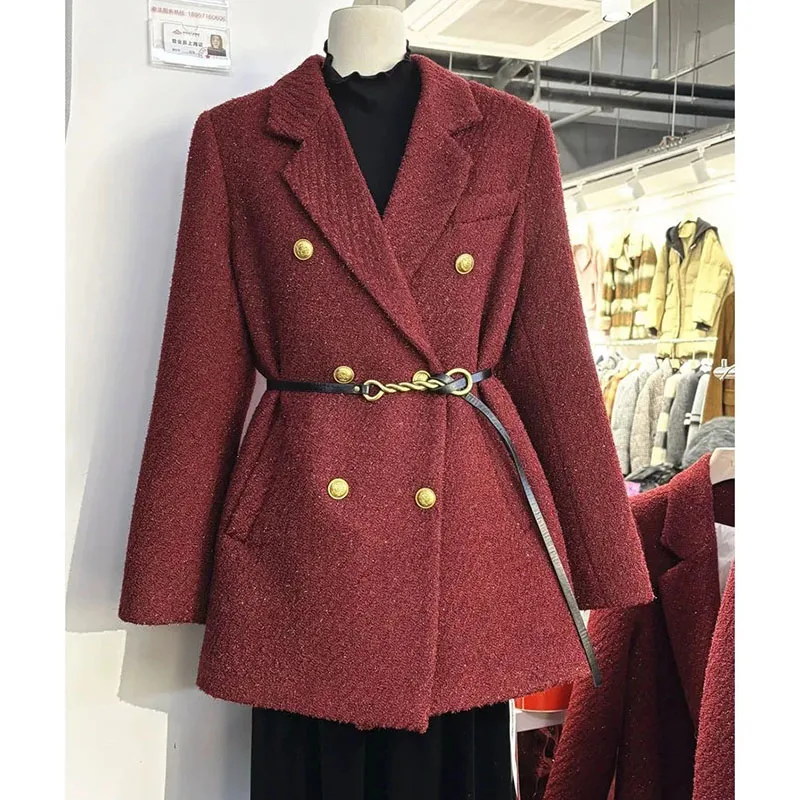 Women's New Waist Woolen Suit Jacket With Belt Women's New Slim Slim Suit With Cotton Jacket Button V-Neck Pocket Jacket Winter
Women's New Waist Woolen Suit Jacket With Belt Women's New Slim Slim Suit With Cotton Jacket Button V-Neck Pocket Jacket Winter