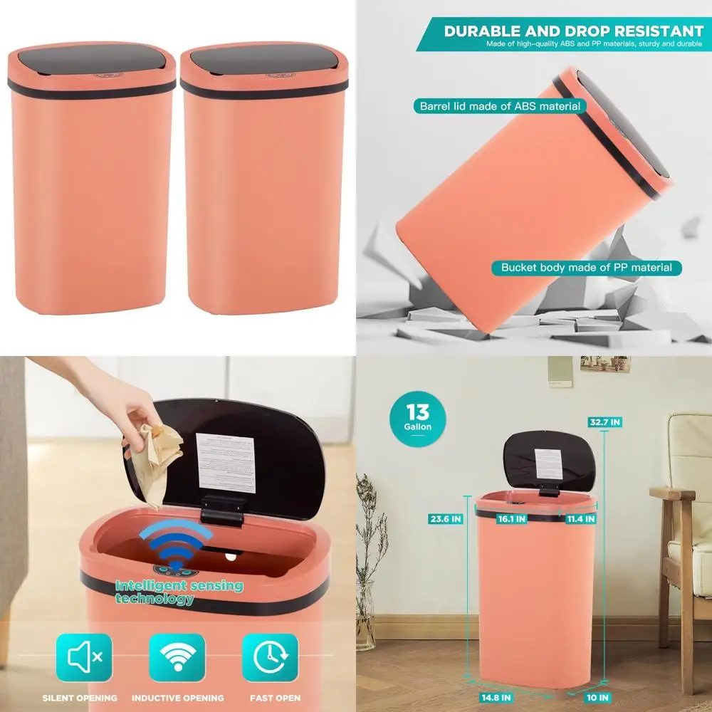 13-Gallon Pink Touchless Motion Sensor Trash Can, Waterproof for Kitchen, Home, or Office, 2-Pack
13-Gallon Pink Touchless Motion Sensor Trash Can, Waterproof for Kitchen, Home, or Office, 2-Pack