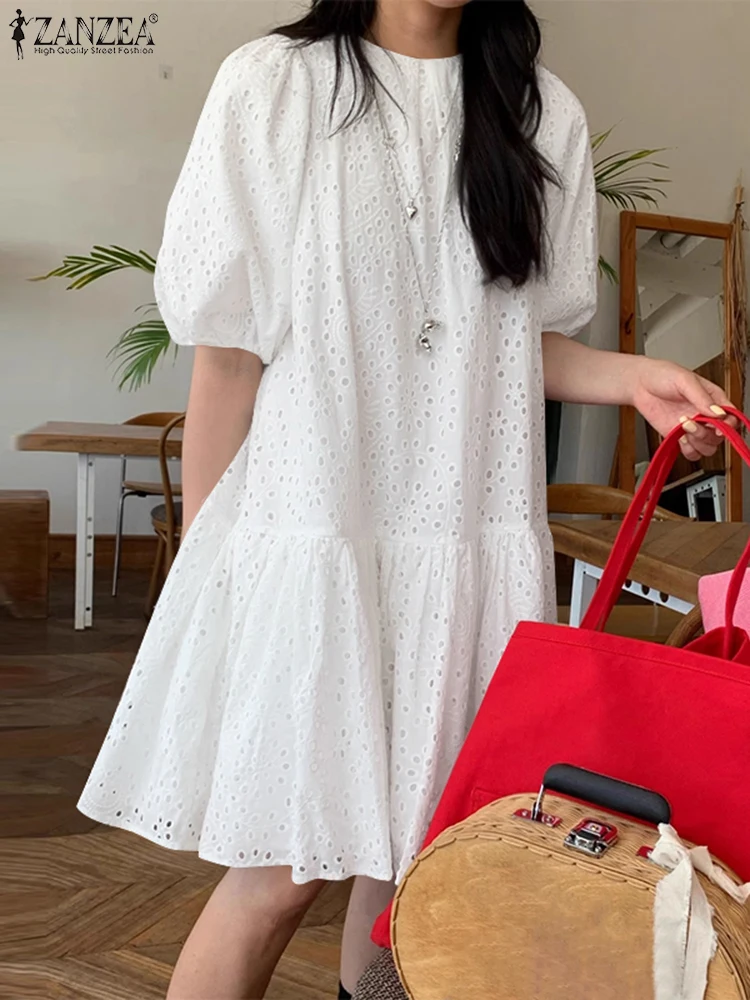 ZANZEA Casual Short Puff Sleeves Midi Dress Loose Women Openwork Embroidery O Neck Sundress Summer Ruffled Hem Vacation Robes
ZANZEA Casual Short Puff Sleeves Midi Dress Loose Women Openwork Embroidery O Neck Sundress Summer Ruffled Hem Vacation Robes