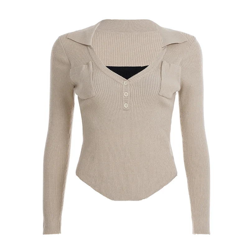 American Y2k Streetwear Long Sleeve Solid Pockets Slim Knitted T-Shirts 
American Y2k Streetwear Long Sleeve Solid Pockets Slim Knitted T-Shirts