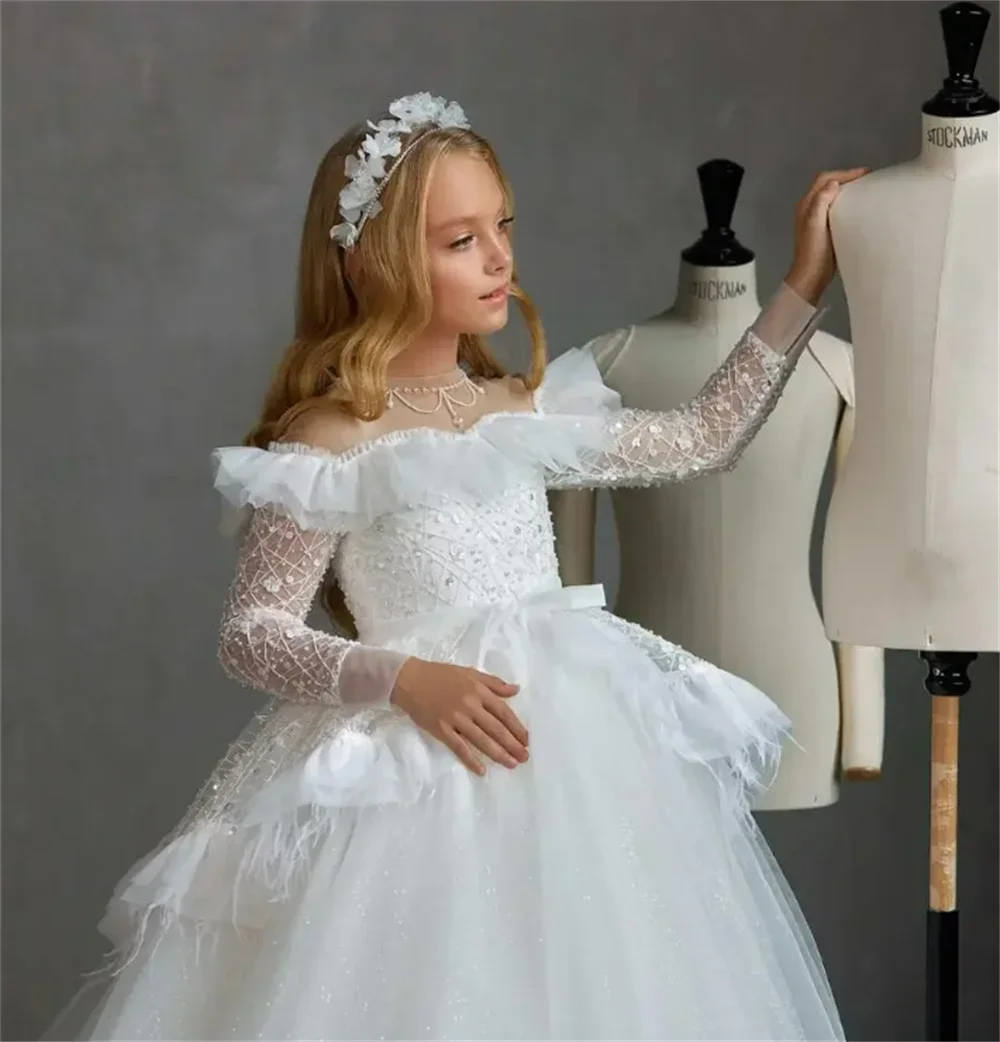 White Flower Girl Dress Fluffy Tulle Lace Applique Wedding Elegant Flower Child's First Princess Eucharist Birthday Party Gown
White Flower Girl Dress Fluffy Tulle Lace Applique Wedding Elegant Flower Child's First Princess Eucharist Birthday Party Gown