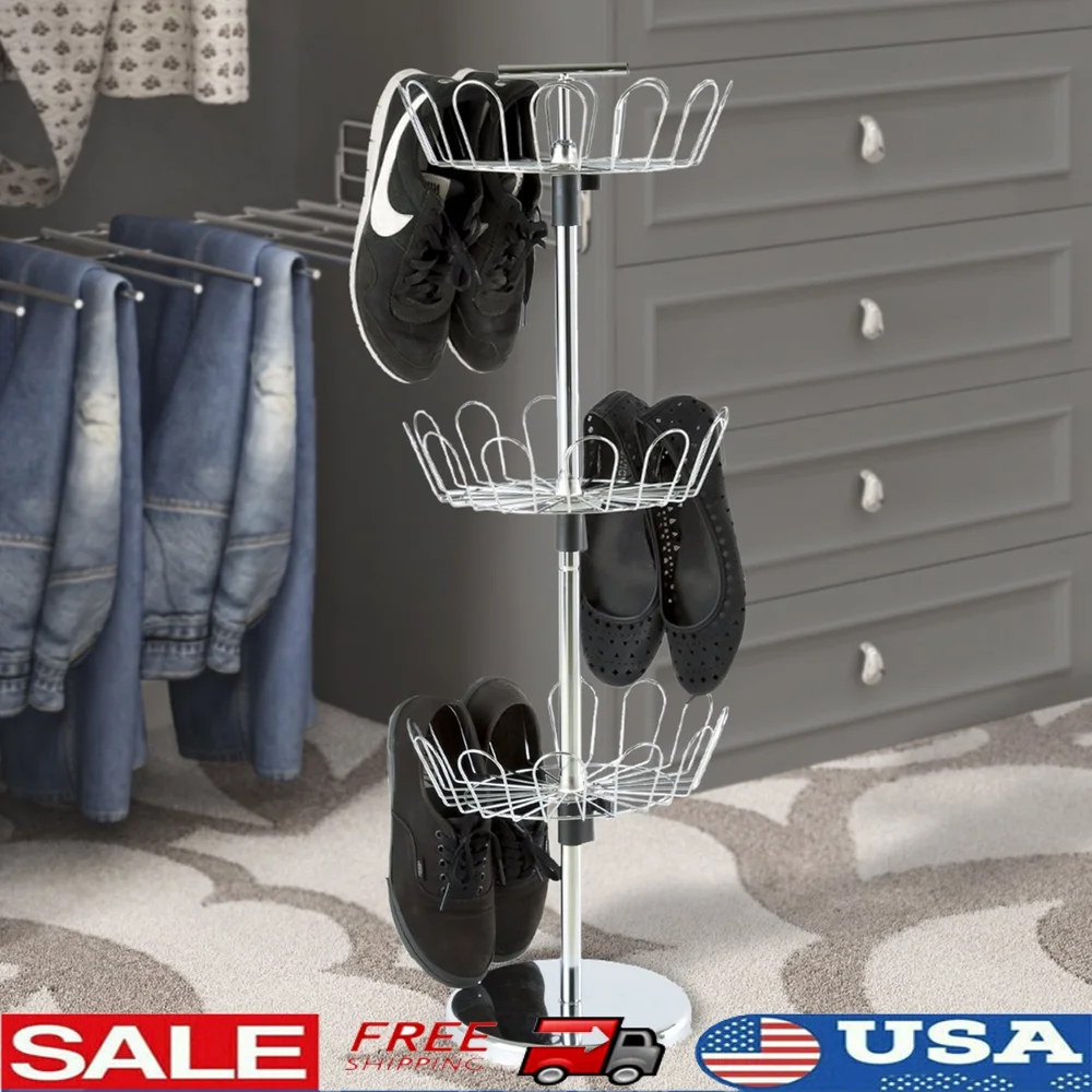 Rotating Shoe Rack 3-Tier Freestanding Vertical Shoe Organizer Holds 18 Pairs Adjustable Revolving Storage Tower Entryway Closet
Rotating Shoe Rack 3-Tier Freestanding Vertical Shoe Organizer Holds 18 Pairs Adjustable Revolving Storage Tower Entryway Closet