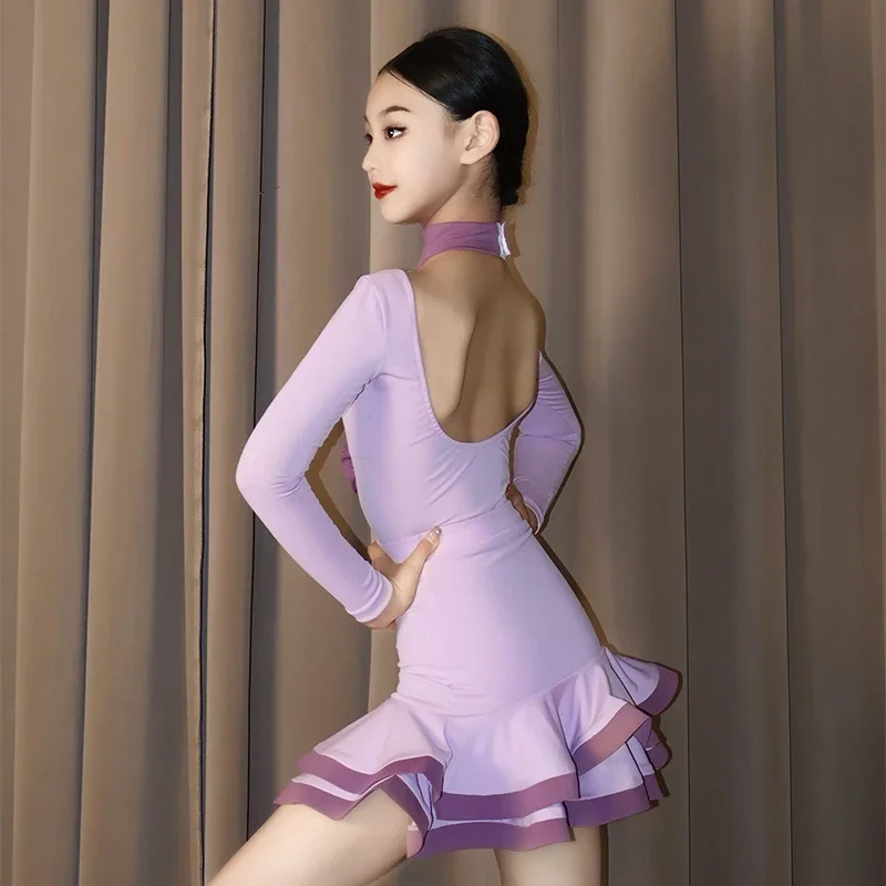 Kids Cha Cha Rumba Dance Dress Girls Latin Dance Clothes Autumn Winter Flower Long Sleeves Purple Dress Practice Suit
Kids Cha Cha Rumba Dance Dress Girls Latin Dance Clothes Autumn Winter Flower Long Sleeves Purple Dress Practice Suit