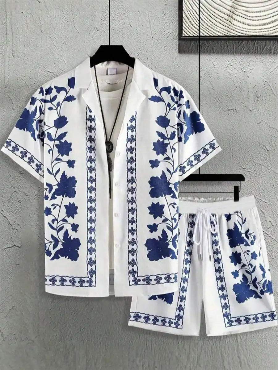 Flower Print Men's Pajama Set - Collared Short Sleeve Shirt With Pockets And Drawstring Shorts, Boyfriend Birthday Gift, Knit Fabric, Spring Summer Beach Vacation Homewear 2-Piece Set
Flower Print Men's Pajama Set - Collared Short Sleeve Shirt With Pockets And Drawstring Shorts, Boyfriend Birthday Gift, Knit Fabric, Spring Summer Beach Vacation Homewear 2-Piece Set