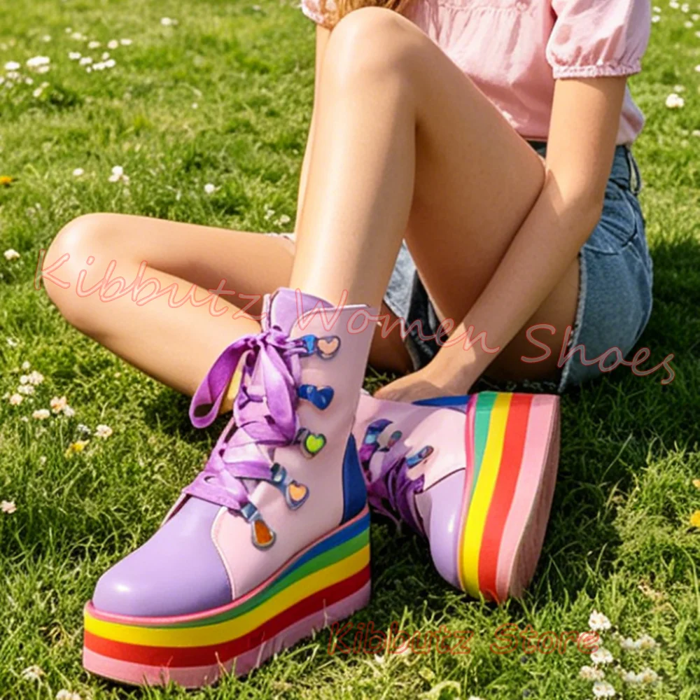 Platform Ankle High Boots Heart Cutout Lace Up Sneaker Colorful Thick Sole Round Toe Zip Leather Mixed Color Fashion Novelty New
Platform Ankle High Boots Heart Cutout Lace Up Sneaker Colorful Thick Sole Round Toe Zip Leather Mixed Color Fashion Novelty New