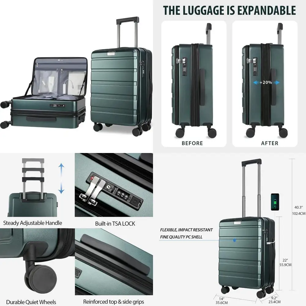Ручная кладь с вращающимися колесами, расширяемый чемодан с жестким корпусом со встроенным замком TSA и большой вместительностью для долговечности
Ручная кладь с вращающимися колесами, расширяемый чемодан с жестким корпусом со встроенным замком TSA и большой вместительностью для долговечности