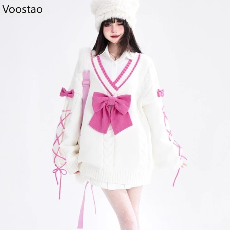 Japanese Sweet Bow Lolita Style Knitted Cardigans Women Y2k Aesthetic All Match V-Neck Fashion Bandage Loose JK Sweaters Coats
Japanese Sweet Bow Lolita Style Knitted Cardigans Women Y2k Aesthetic All Match V-Neck Fashion Bandage Loose JK Sweaters Coats