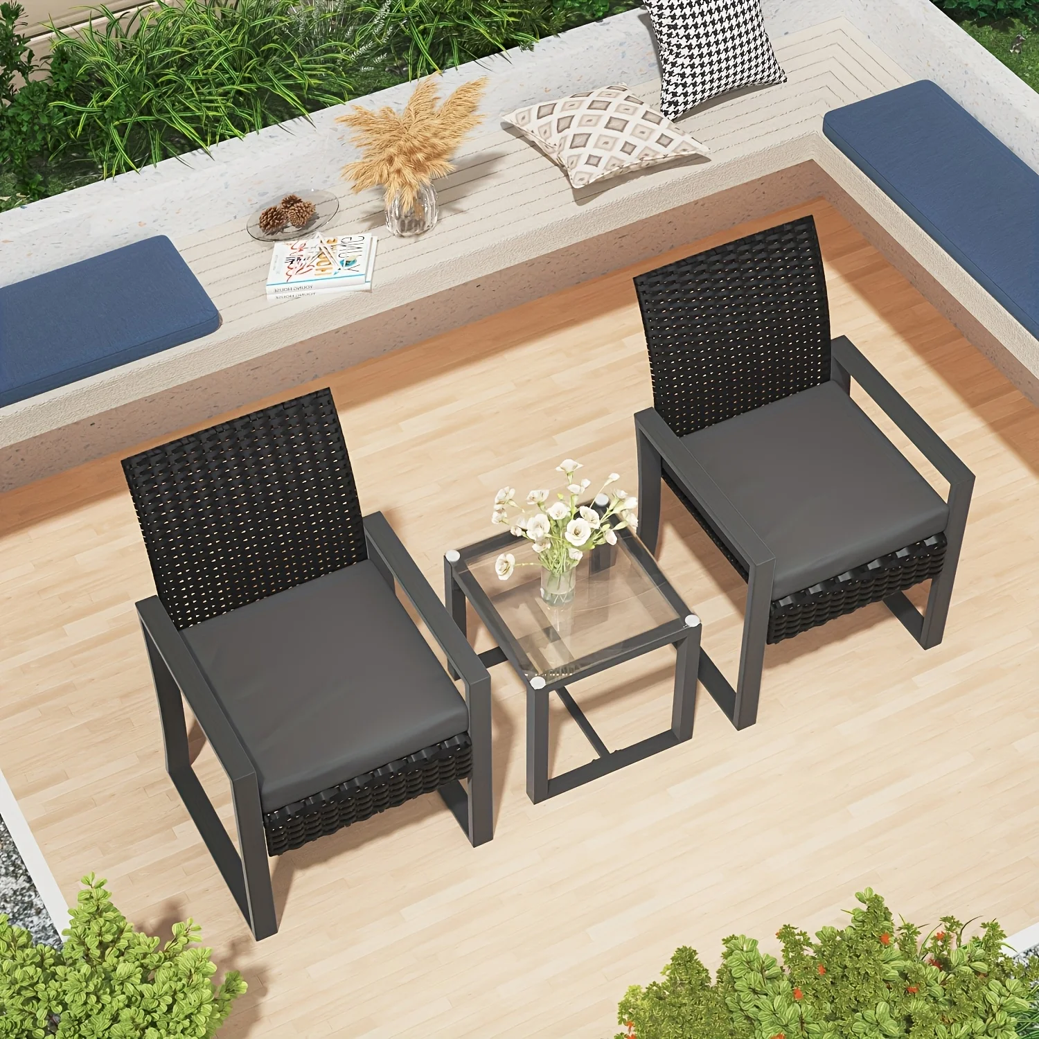 Outdoor Rattan Bistro Set with 3pcs: Includes 2 Cushioned Chairs And a Table with Tempered Glass Top for Your Patio, Porch, Or Y
Outdoor Rattan Bistro Set with 3pcs: Includes 2 Cushioned Chairs And a Table with Tempered Glass Top for Your Patio, Porch, Or Y