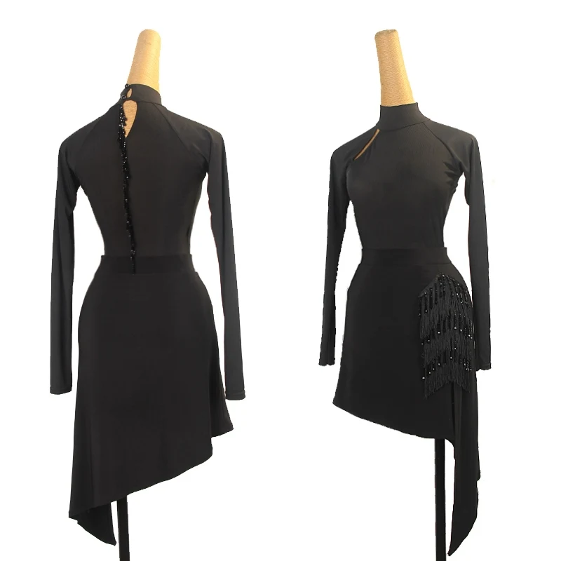 New Latin Dance Dress Women Long Sleeves Tops Irregular Fringe Skirt Adult Black Practice Dress Rumba Tango Dance Wear DNV21965
New Latin Dance Dress Women Long Sleeves Tops Irregular Fringe Skirt Adult Black Practice Dress Rumba Tango Dance Wear DNV21965