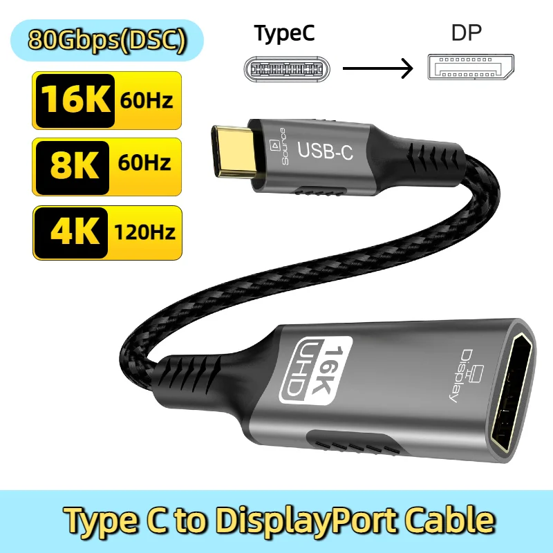 16K Type C to DisplayPort Cable USB C Male to DP Female Adapter 80Gbps(DSC) DP 2.1 Adapter for Gaming Monitor Laptop PC TV
16K Type C to DisplayPort Cable USB C Male to DP Female Adapter 80Gbps(DSC) DP 2.1 Adapter for Gaming Monitor Laptop PC TV