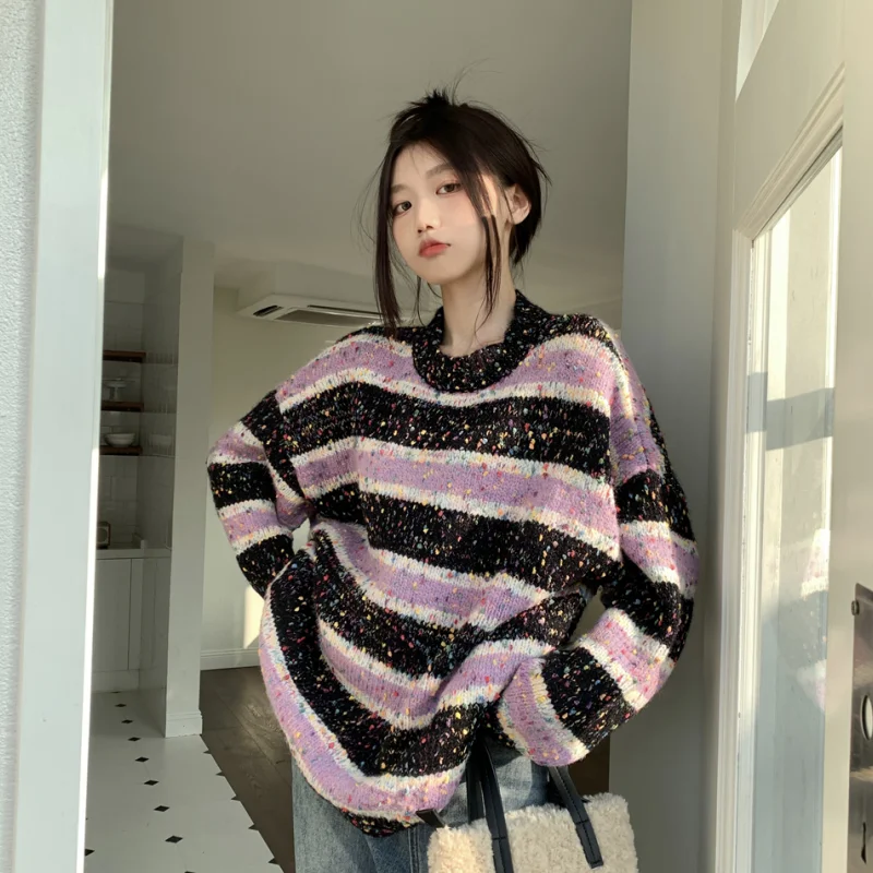 Purple Women Clothing Vintage Knitting Sweater Cardigan Jacket Stripe Pullover Long Sleeve Casual Fashion Female Winter Tops
Purple Women Clothing Vintage Knitting Sweater Cardigan Jacket Stripe Pullover Long Sleeve Casual Fashion Female Winter Tops