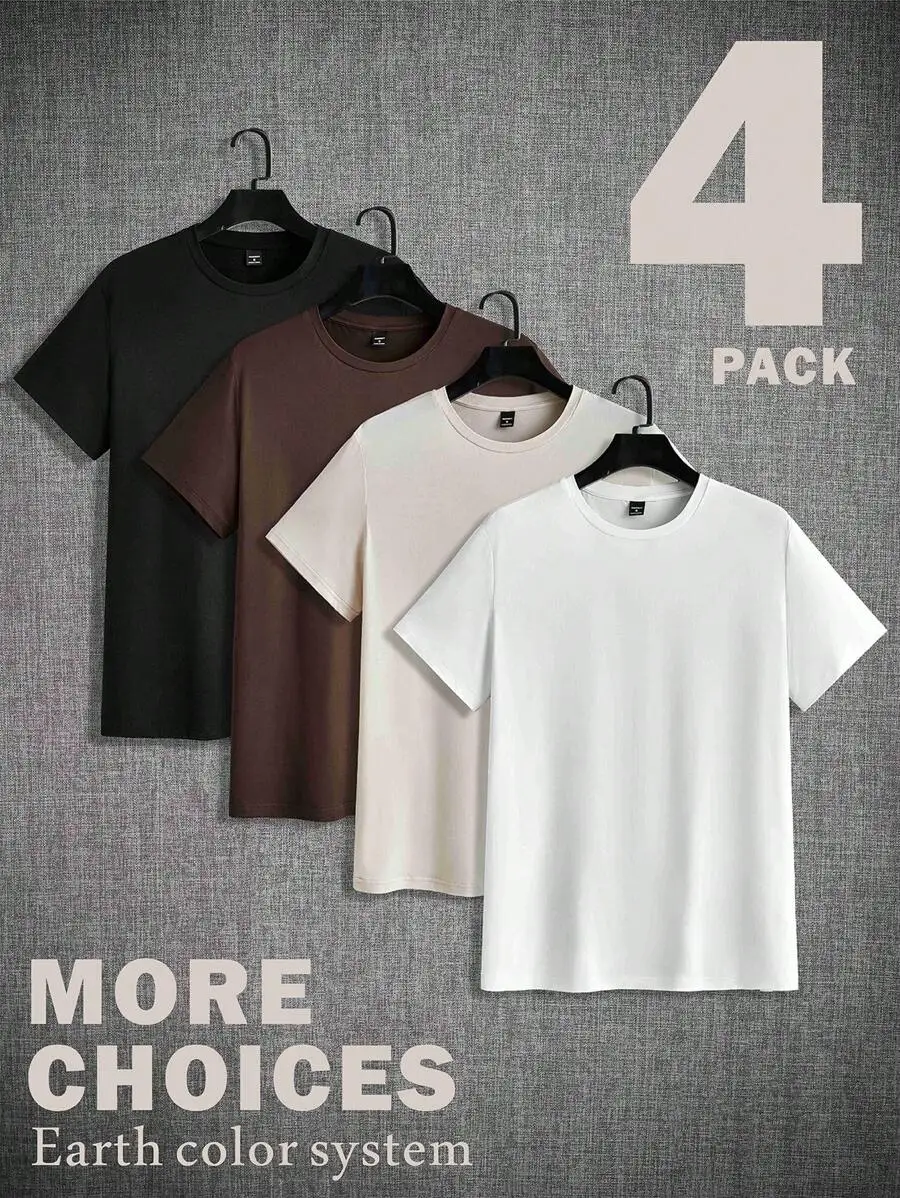 Набор из 4 мужских однотонных футболок с круглым вырезом, базовые модели нейтральных земляных оттенков
Набор из 4 мужских однотонных футболок с круглым вырезом, базовые модели нейтральных земляных оттенков