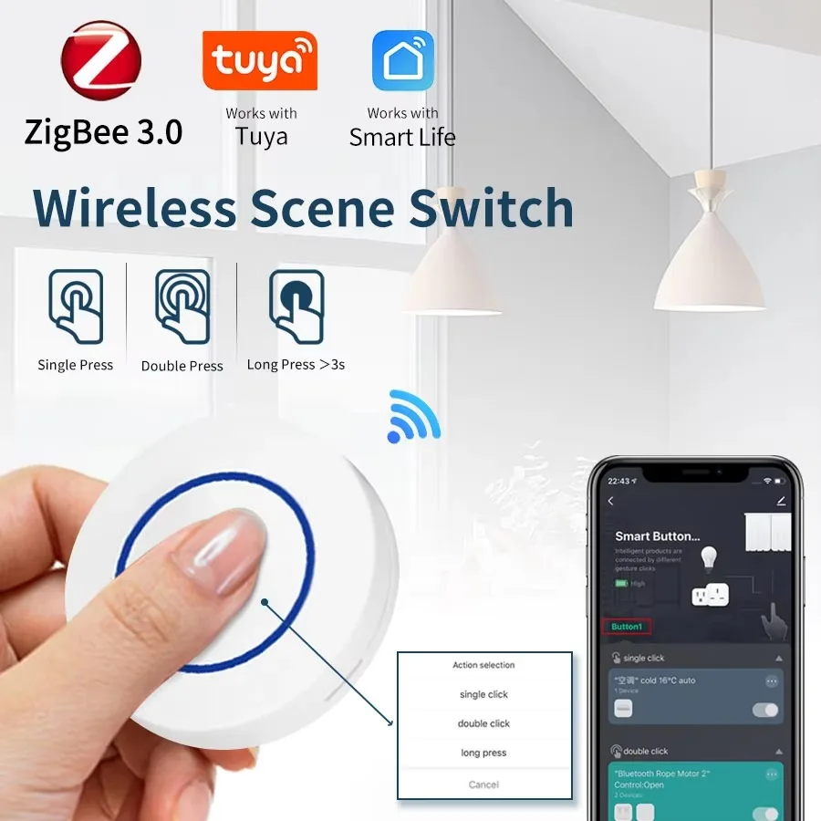 Умный беспроводной переключатель Zigbee 3,0, мини-кнопка, подключение через приложение Tuya для домашних устройств Zigbee и лампочек, устройство для индивидуальной сцены
Умный беспроводной переключатель Zigbee 3,0, мини-кнопка, подключение через приложение Tuya для домашних устройств Zigbee и лампочек, устройство для индивидуальной сцены