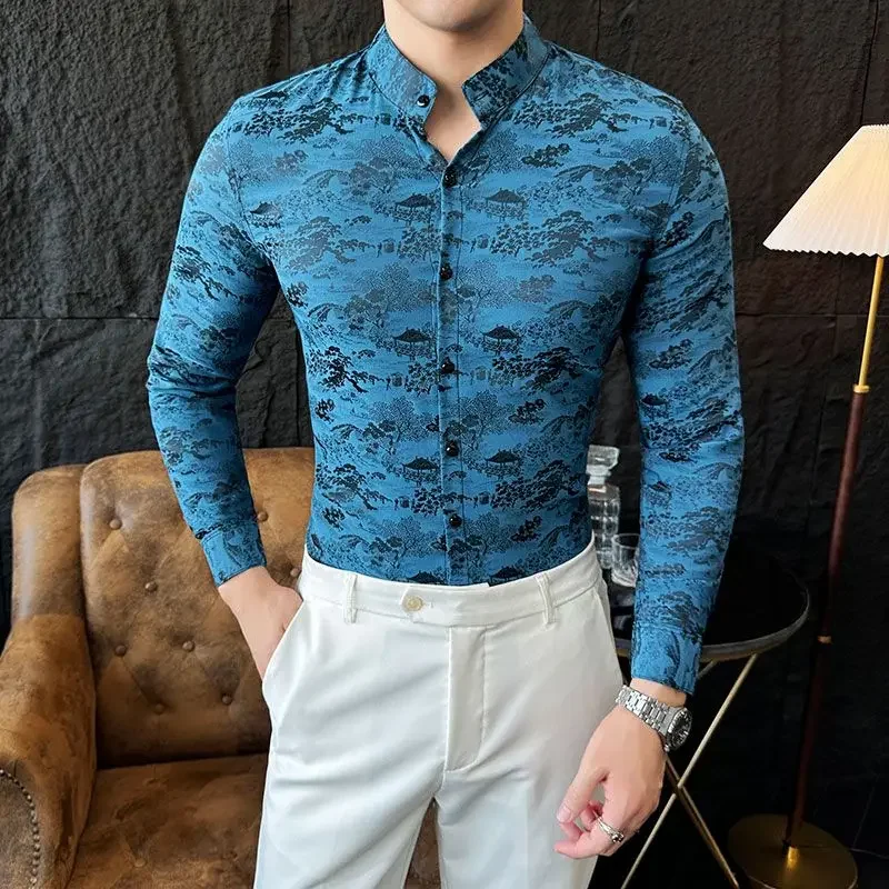 Рубашка мужская с воротником-стойкой, модная повседневная сорочка Slim Fit с длинным рукавом и принтом, деловая уличная одежда, осень
Рубашка мужская с воротником-стойкой, модная повседневная сорочка Slim Fit с длинным рукавом и принтом, деловая уличная одежда, осень